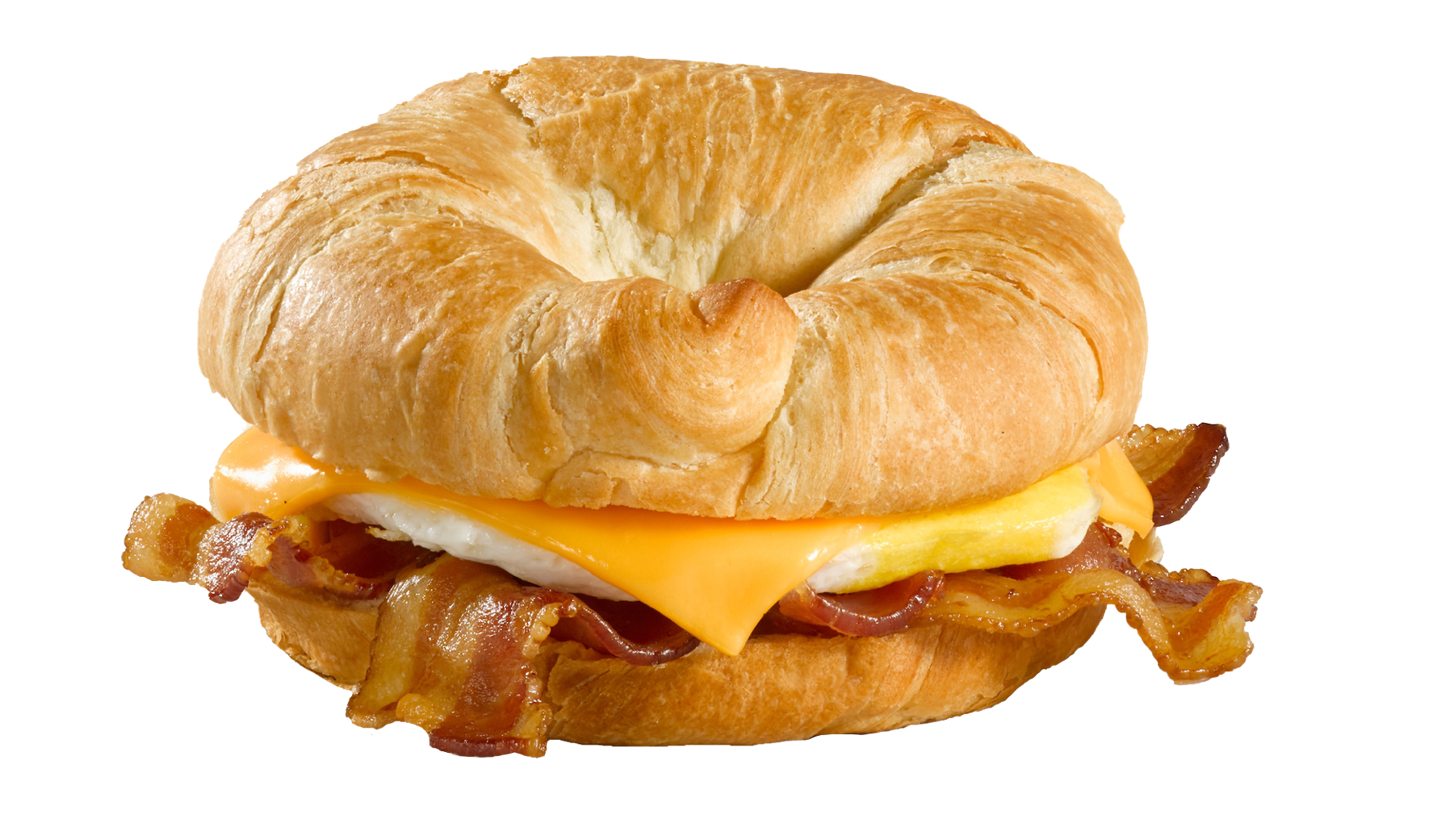 Bacon egg and cheese on a croissant breakfast sandwich