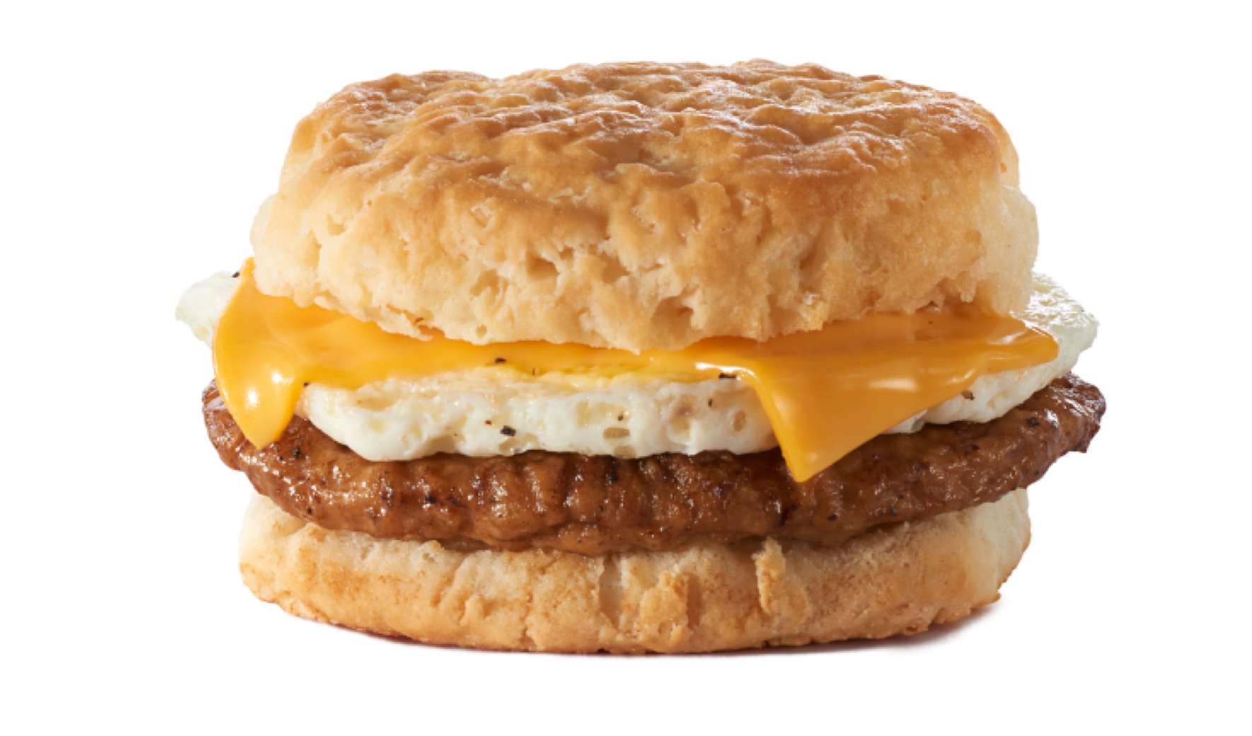 Sausage egg and cheese on a biscuit breakfast sandwich